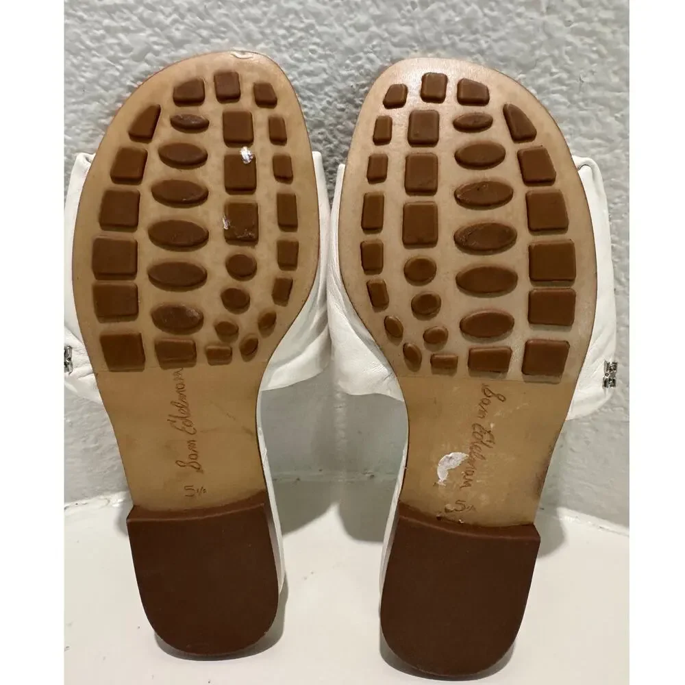 SAM EDELMAN New Briar Pleated White Leather Upper Slide Slide Size 5.5